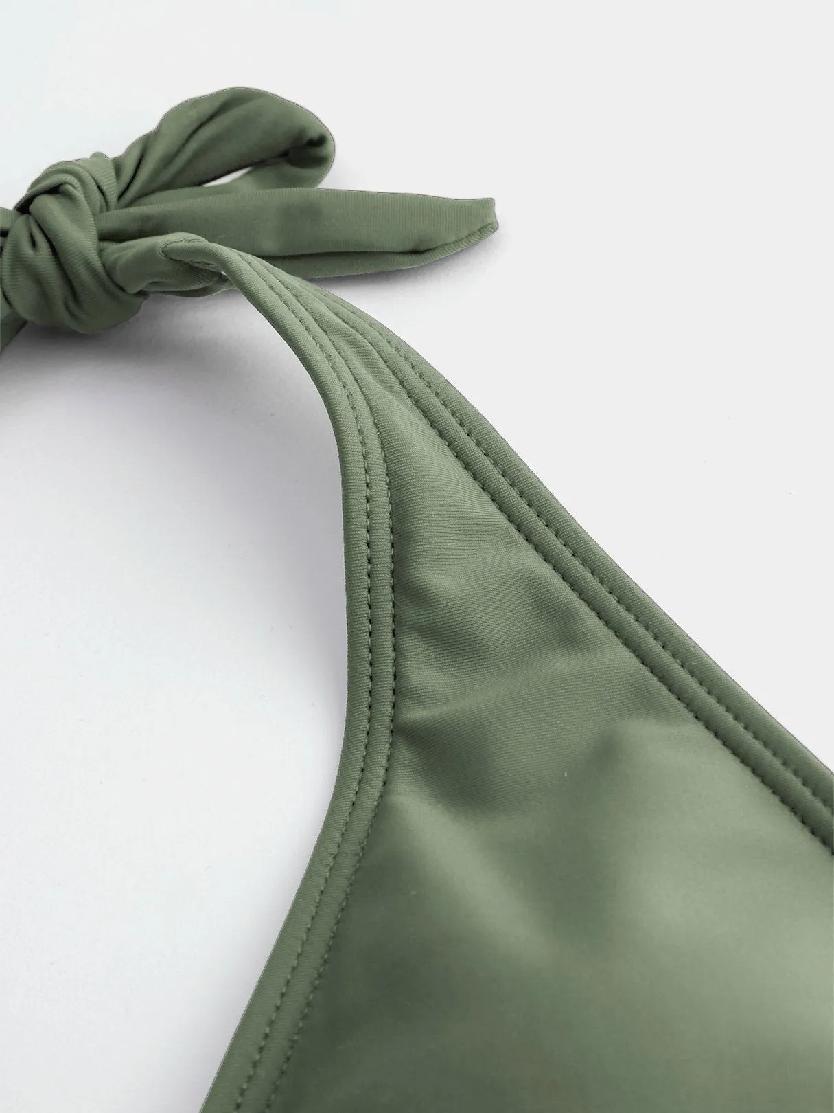 Wholesale Green Halter V-Neck Plain Crossed Front Tie-Up Tankinis