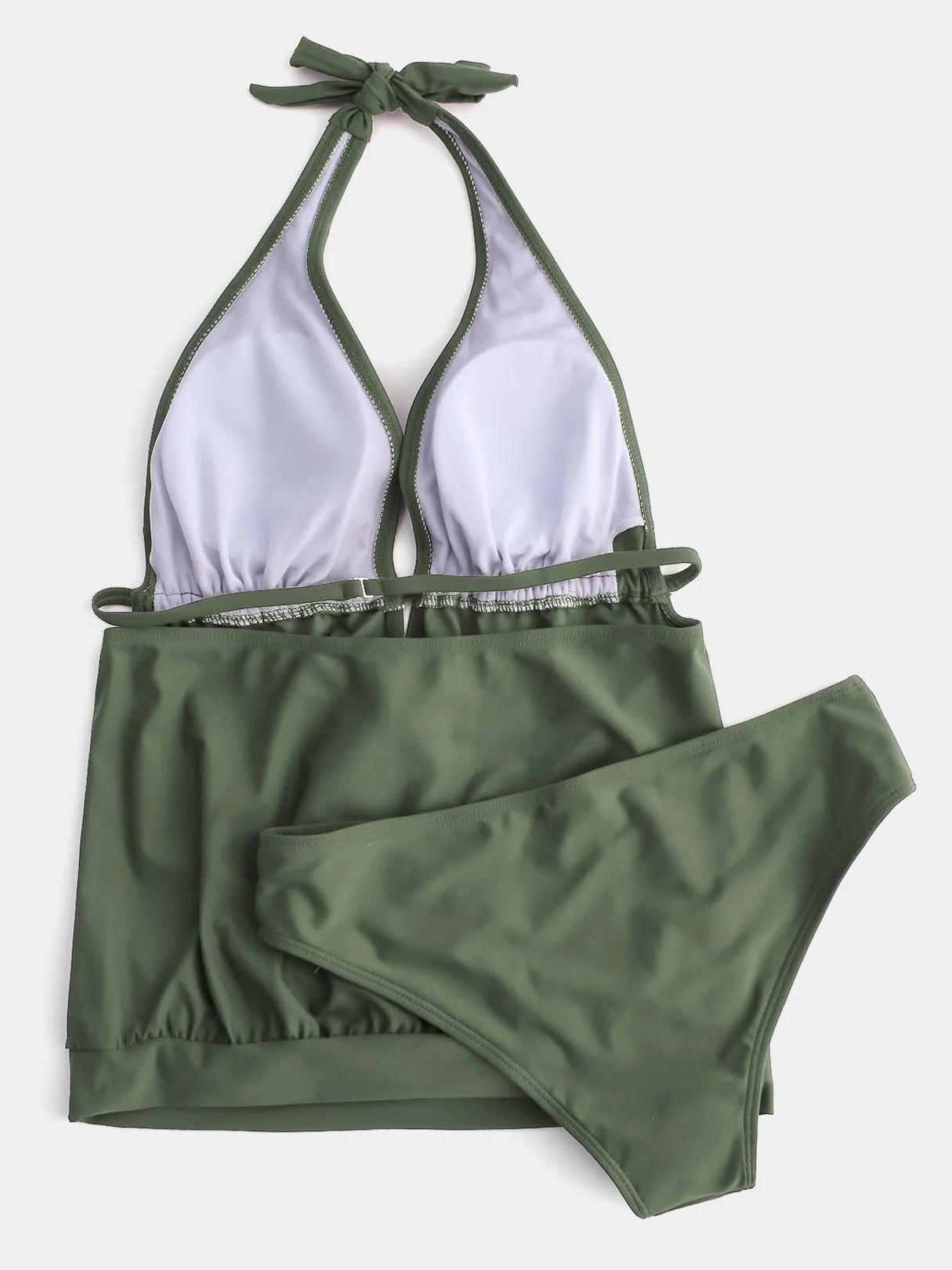 Wholesale Green Halter V-Neck Plain Crossed Front Tie-Up Tankinis