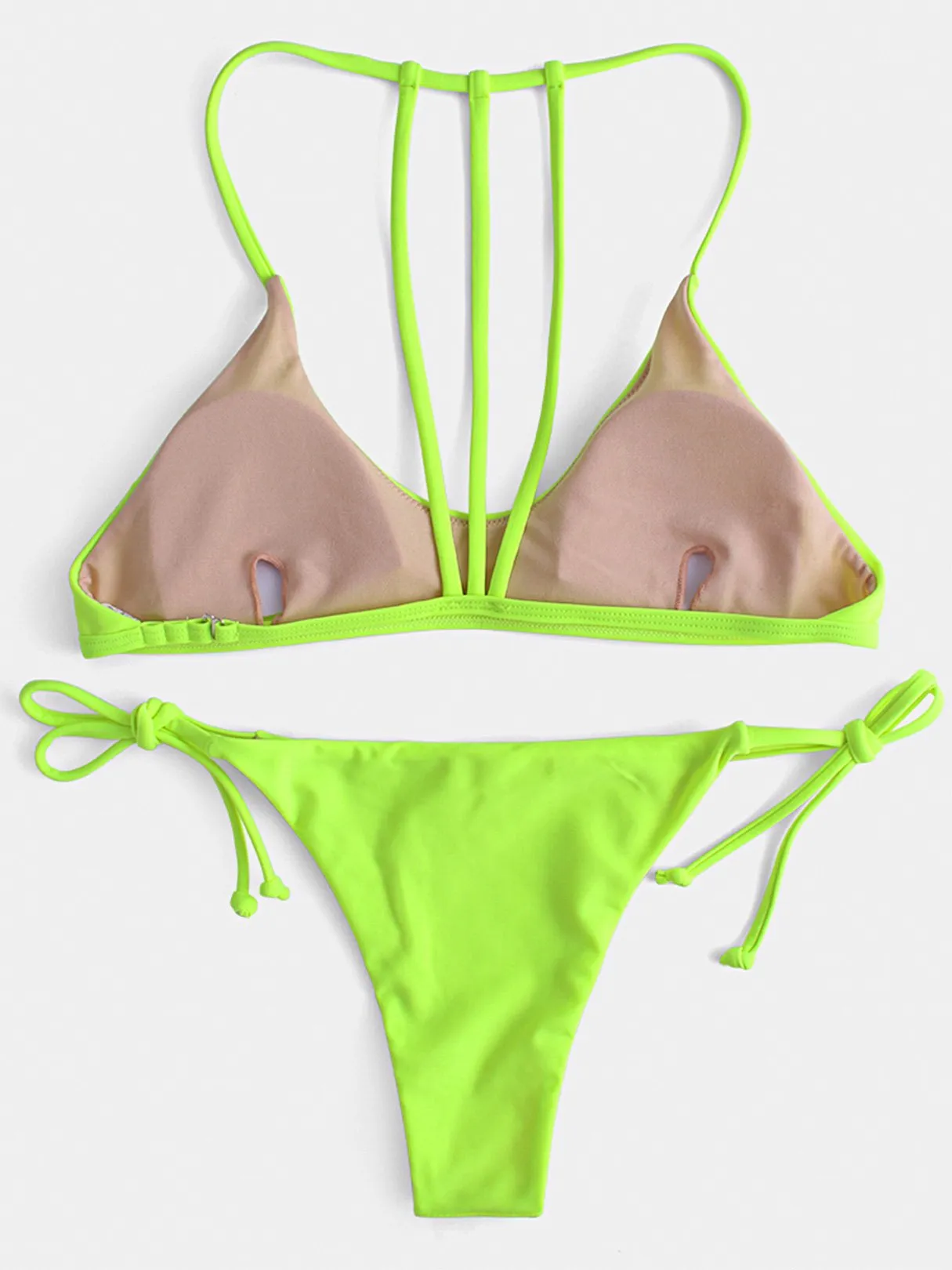 Wholesale Green Scoop Neck Sleeveless Backless Tie-Up Bikinis