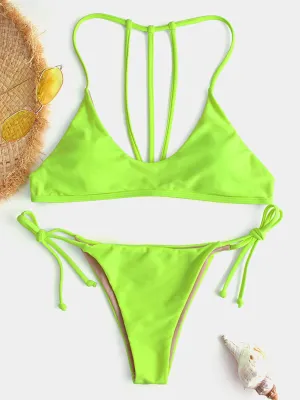 Wholesale Green Scoop Neck Sleeveless Backless Tie-Up Bikinis