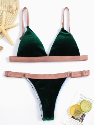 Wholesale Green Sleeveless Plain Spaghetti Strap Two Piece Bikinis