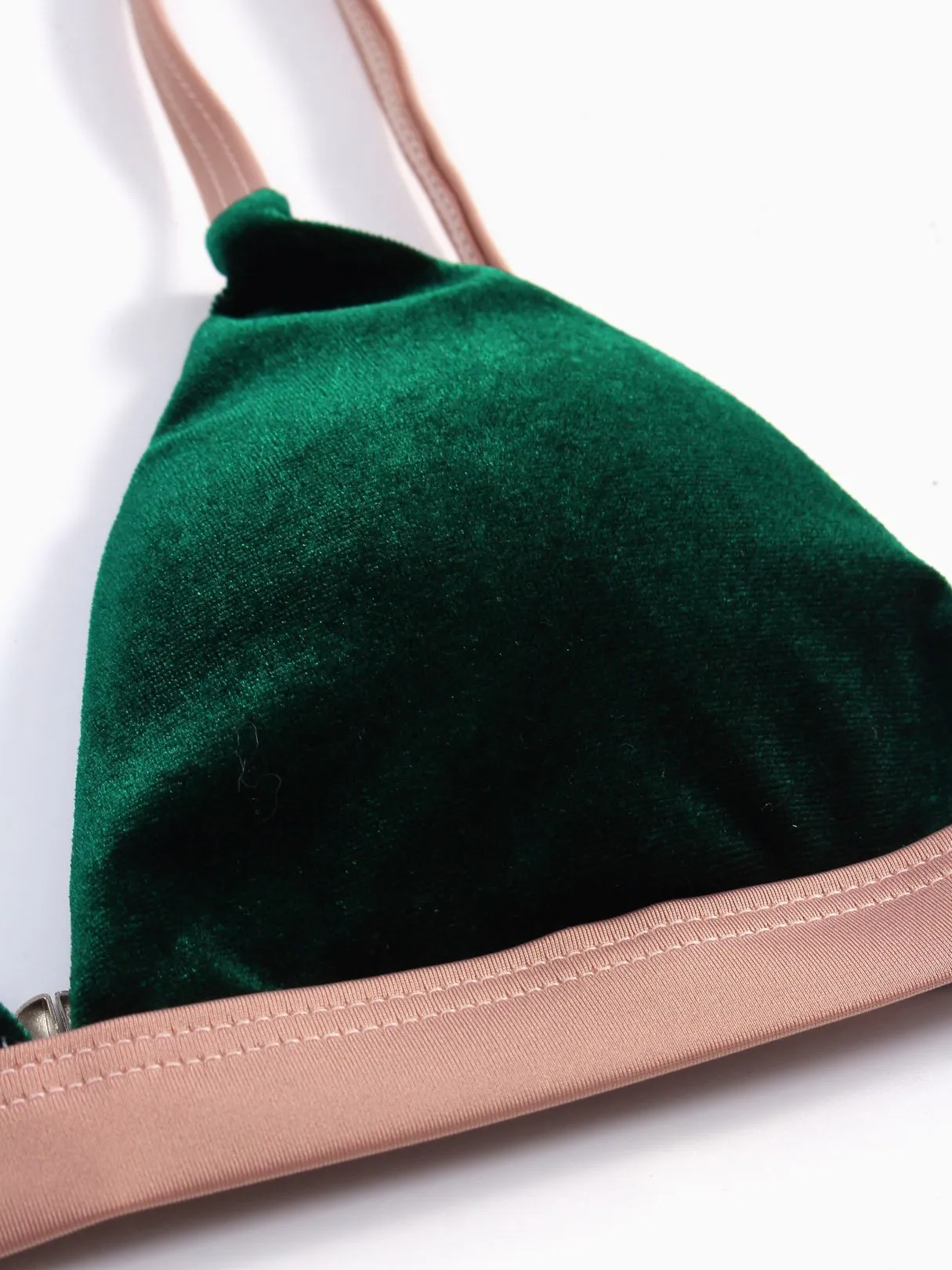 Wholesale Green Sleeveless Plain Spaghetti Strap Two Piece Bikinis