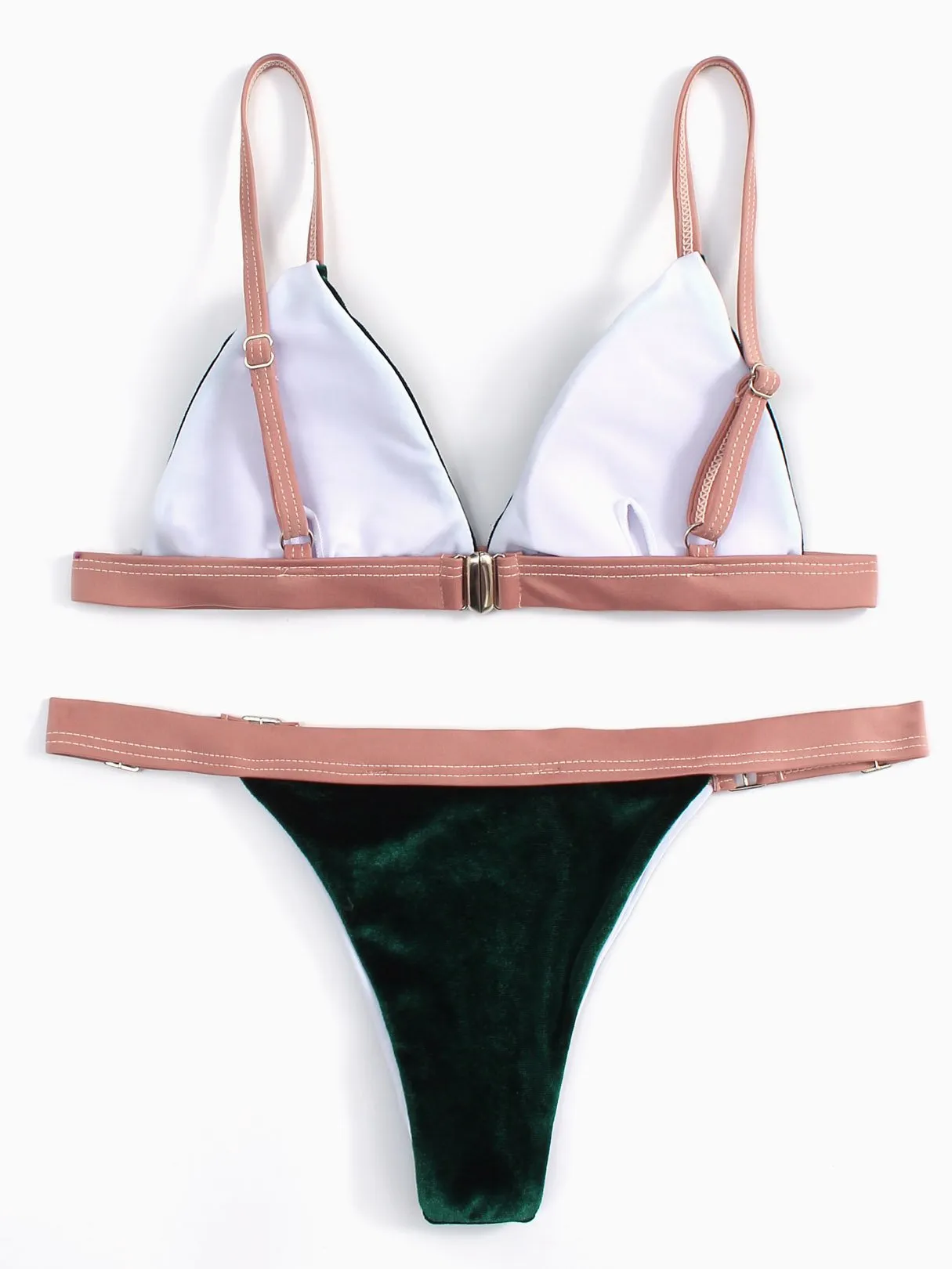 Wholesale Green Sleeveless Plain Spaghetti Strap Two Piece Bikinis