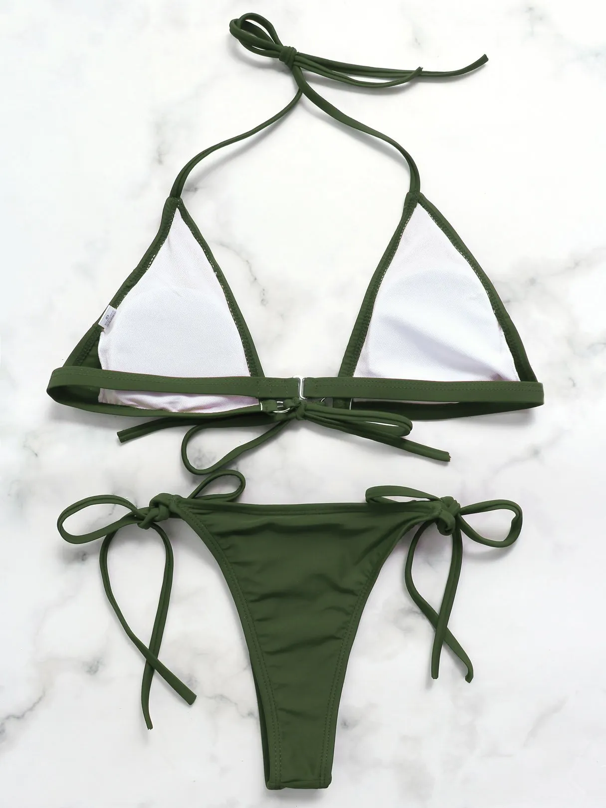 Wholesale Green V-Neck Plain Tie-Up High-Waisted Two Piece Bikinis