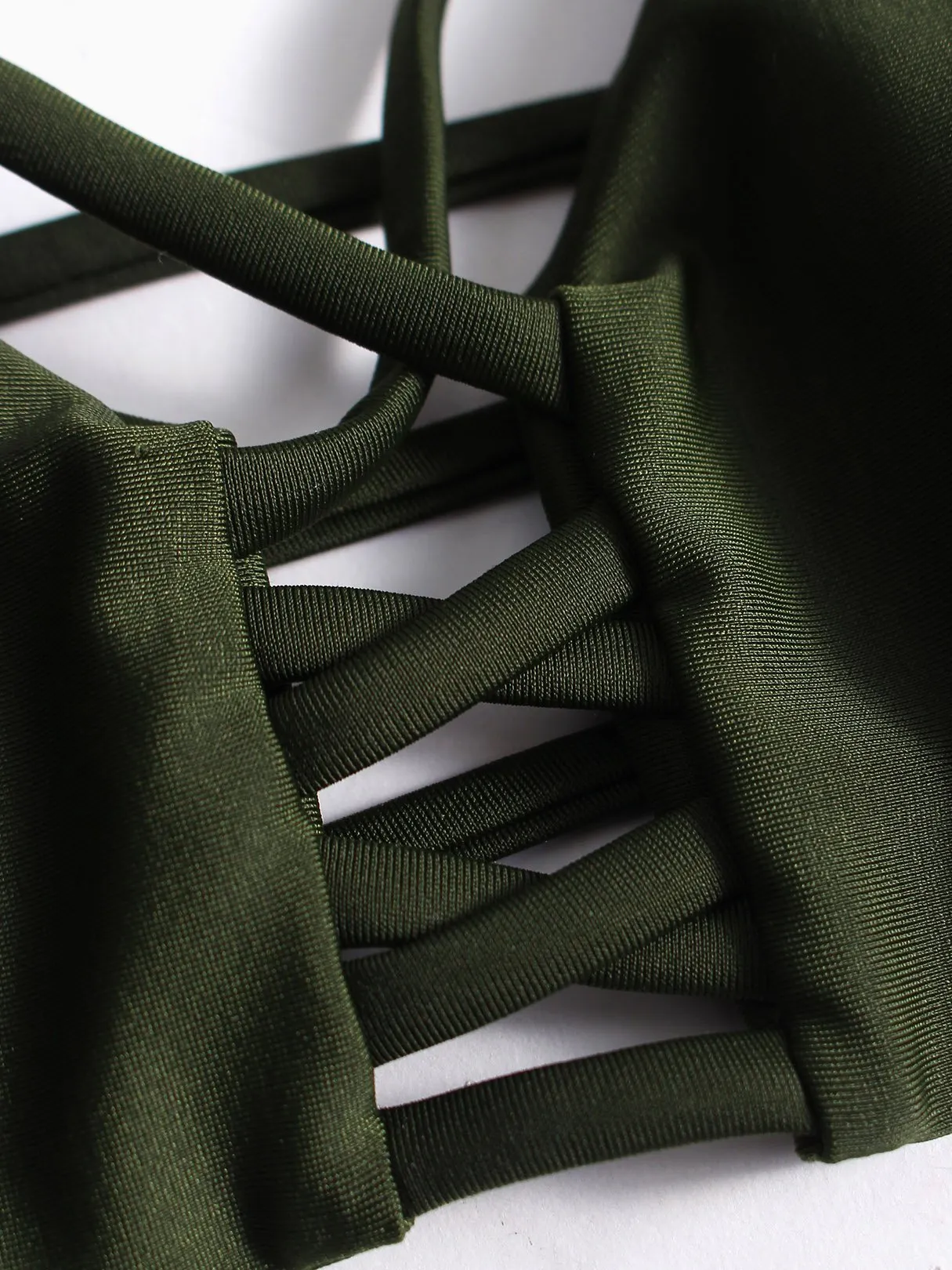 Wholesale Green V-Neck Sleeveless Criss-Cross Two Piece Bikinis