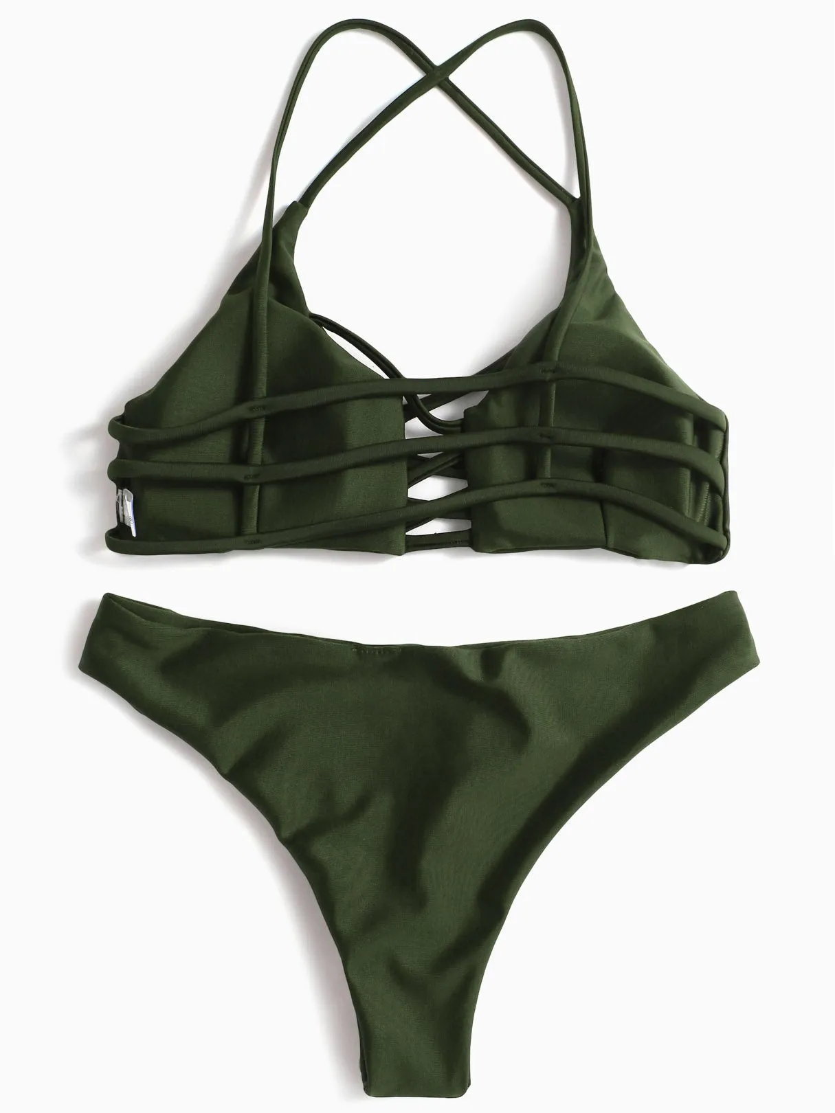 Wholesale Green V-Neck Sleeveless Criss-Cross Two Piece Bikinis
