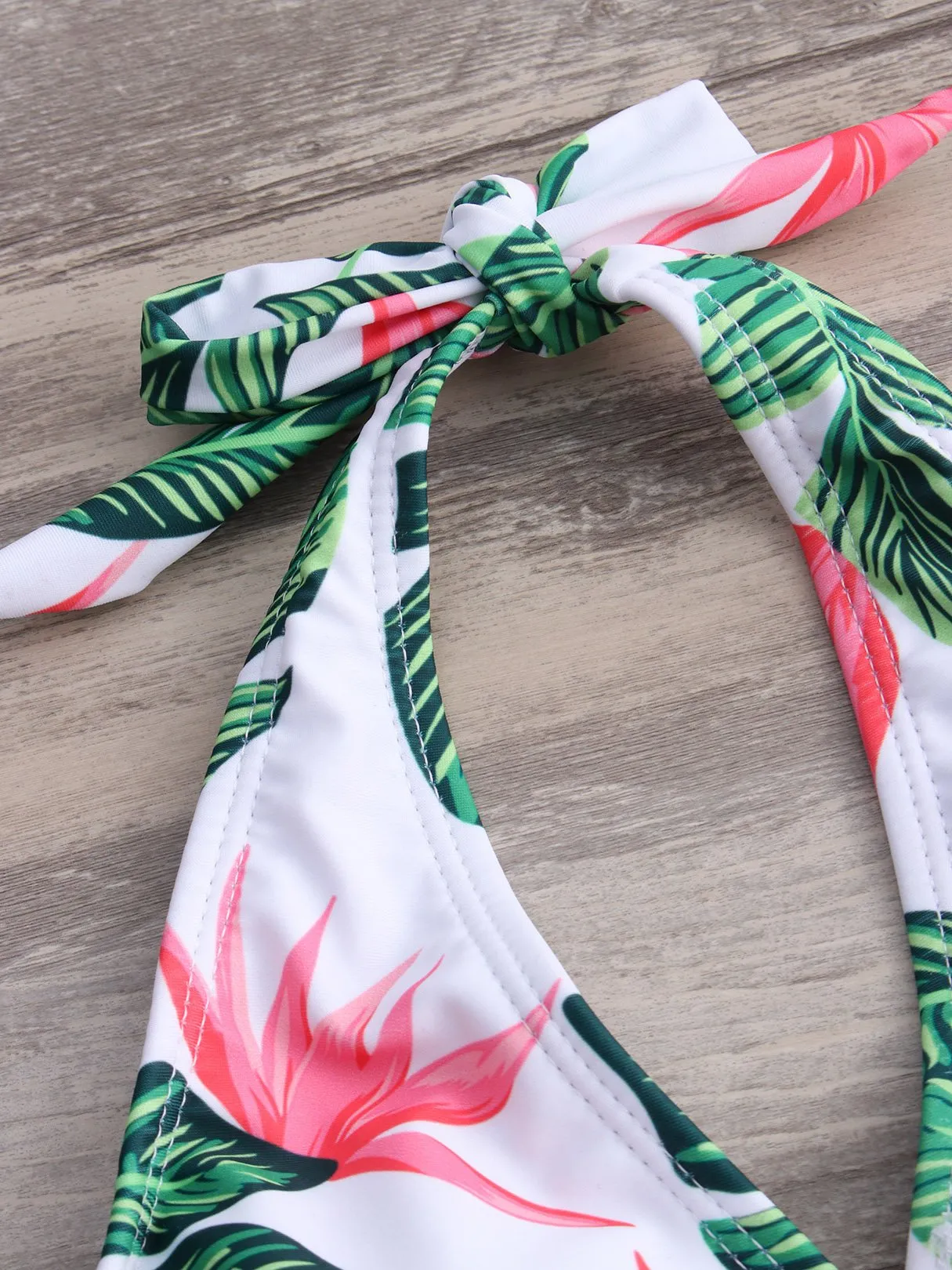 Wholesale Green V-Neck Sleeveless Floral Print Crossed Front Backless Cut Out Tie-Up High Waist 2 Piece Bikinis