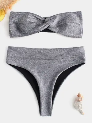 Wholesale Grey Bateau Sleeveless Plain Crossed Front Twist Bikini Set Swimwear