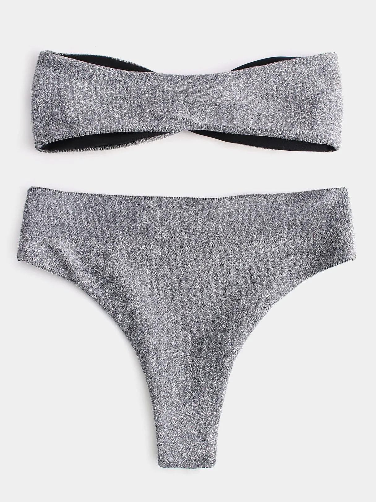 Wholesale Grey Bateau Sleeveless Plain Crossed Front Twist Bikini Set Swimwear