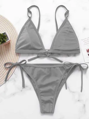 Wholesale Grey V-Neck Sleeveless Lace-Up Bikinis