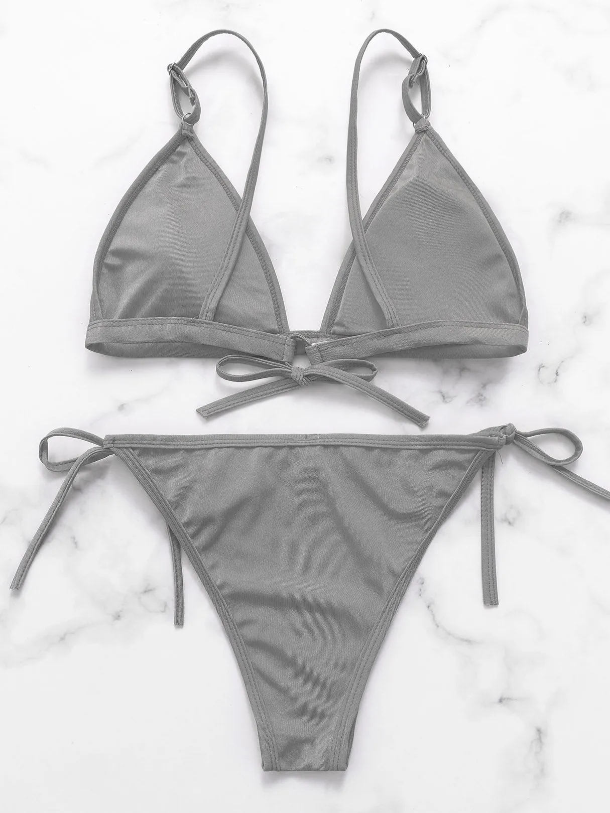 Wholesale Grey V-Neck Sleeveless Lace-Up Bikinis