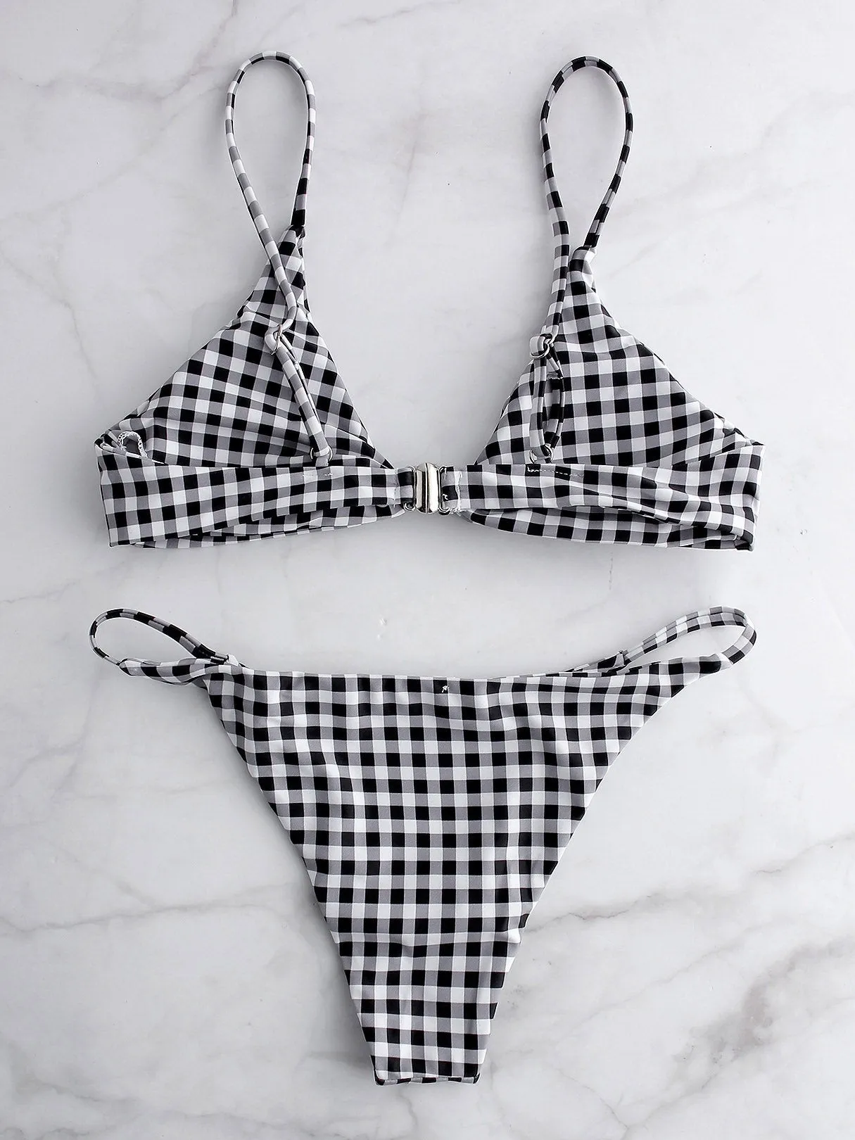 Wholesale Grid V-Neck Sleeveless Grid Bikini Suit