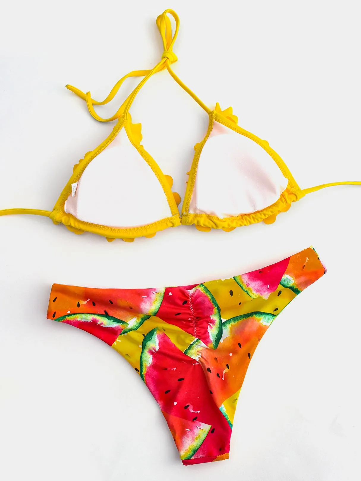 Wholesale Halter Sleeveless Floral Print Backless Self-Tie Bikinis Set