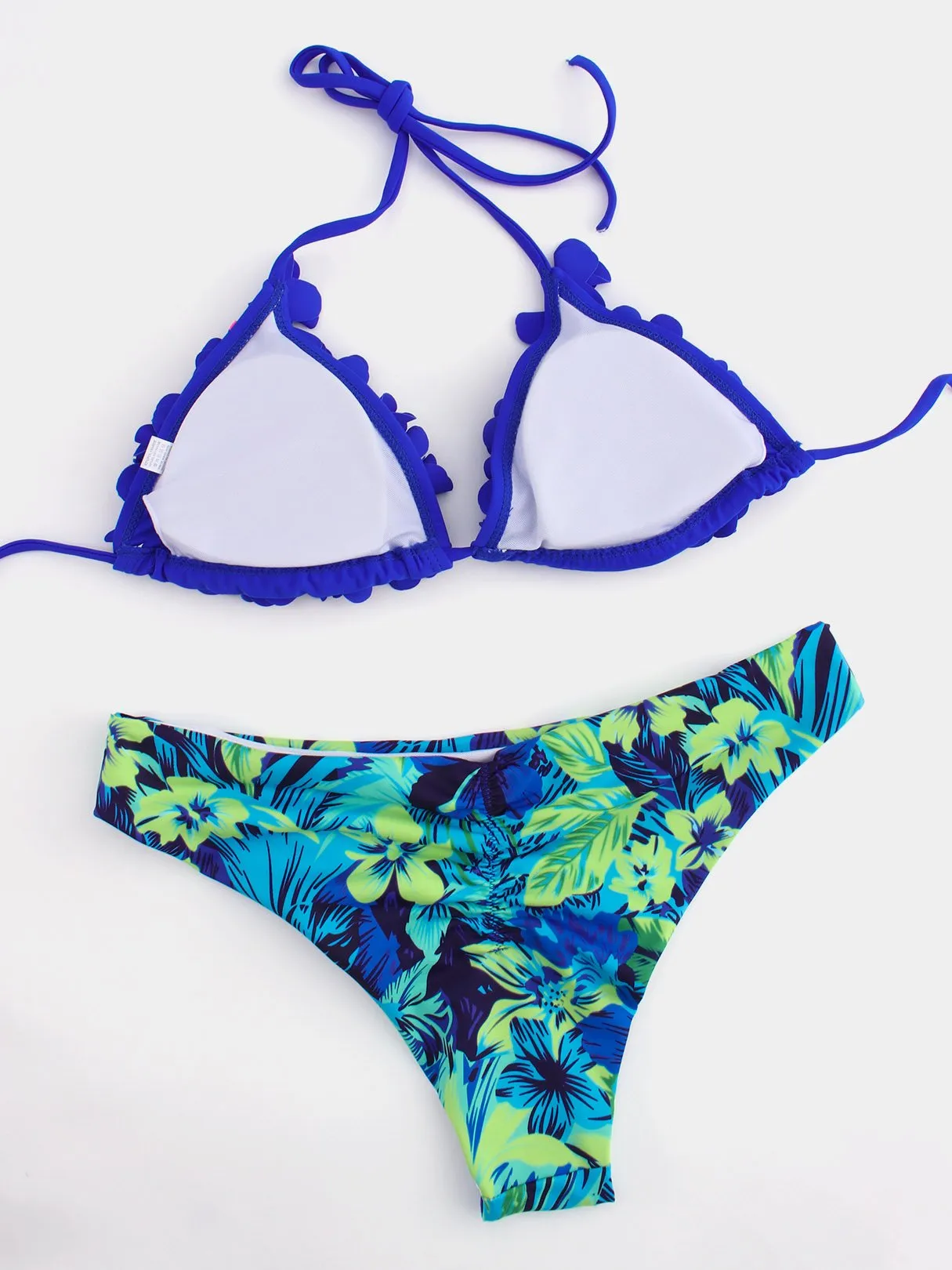 Wholesale Halter Sleeveless Floral Print Backless Self-Tie Bikinis Set
