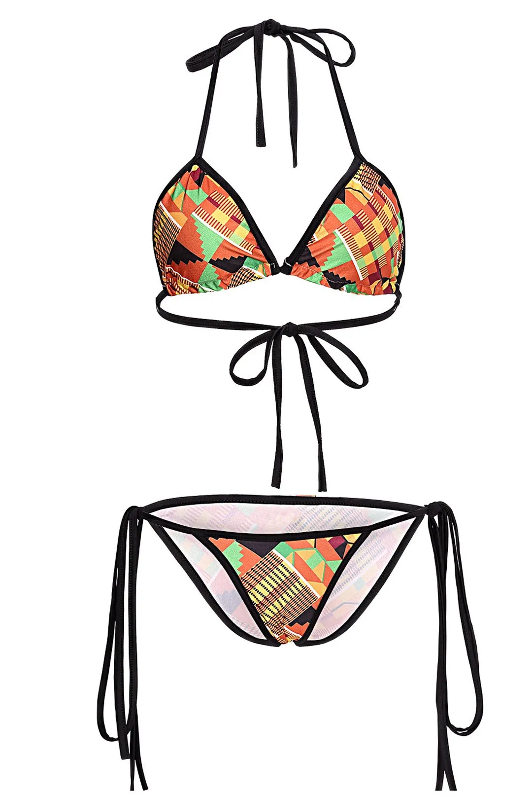 Wholesale Halter Sleeveless Floral Print Backless Wireless Two Piece Bikinis