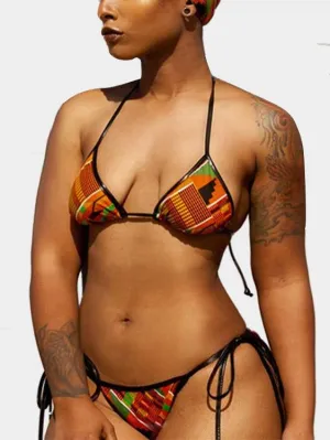 Wholesale Halter Sleeveless Floral Print Backless Wireless Two Piece Bikinis