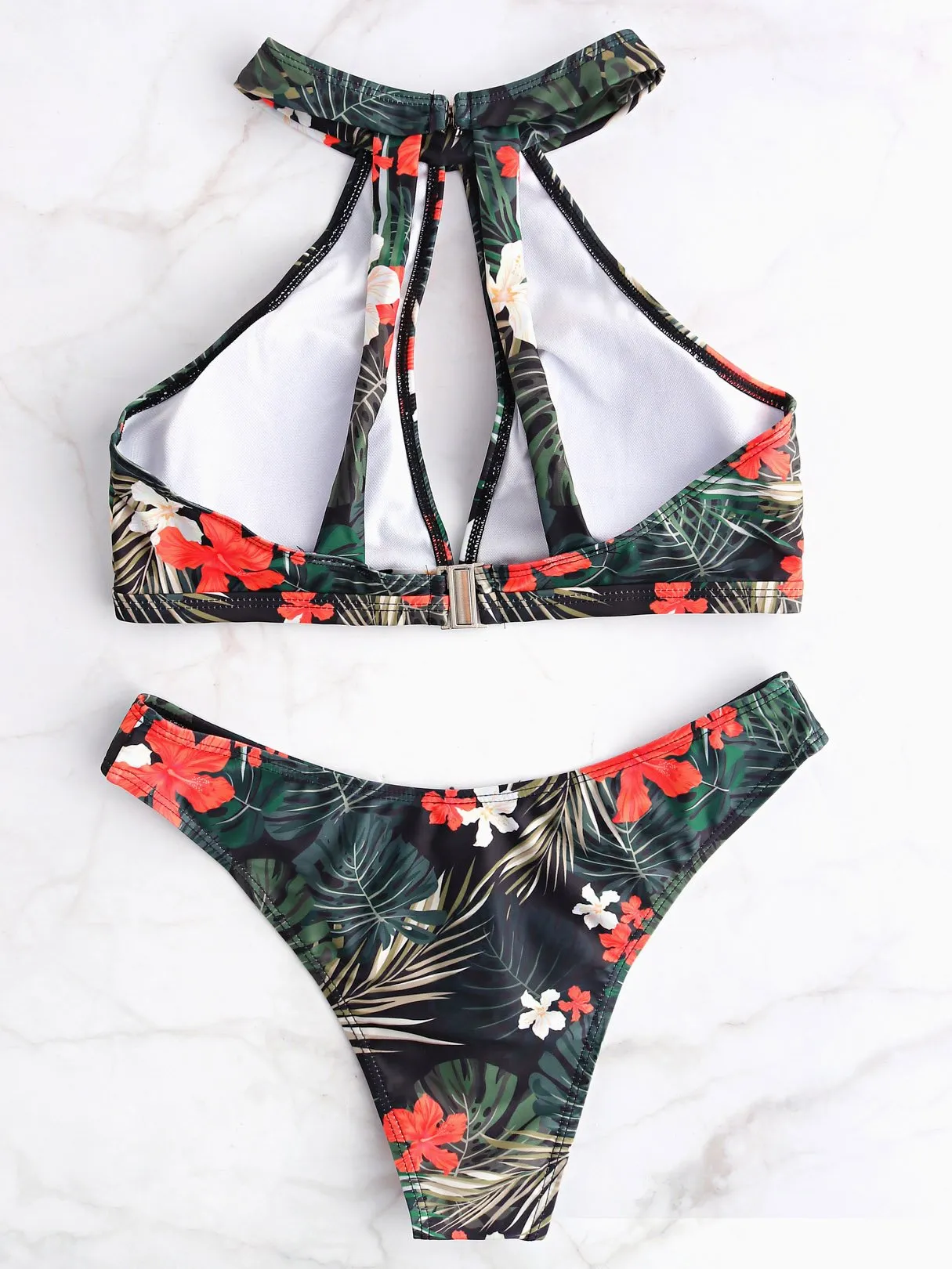 Wholesale Halter Sleeveless Floral Print Bikini Set Swimwear