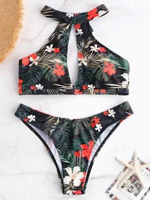 Wholesale Halter Sleeveless Floral Print Bikini Set Swimwear