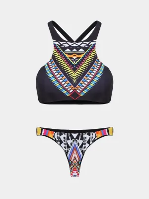 Wholesale Halter Sleeveless Floral Print Two Piece Bikini