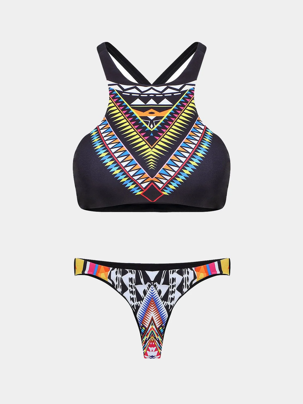 Wholesale Halter Sleeveless Floral Print Two Piece Bikini