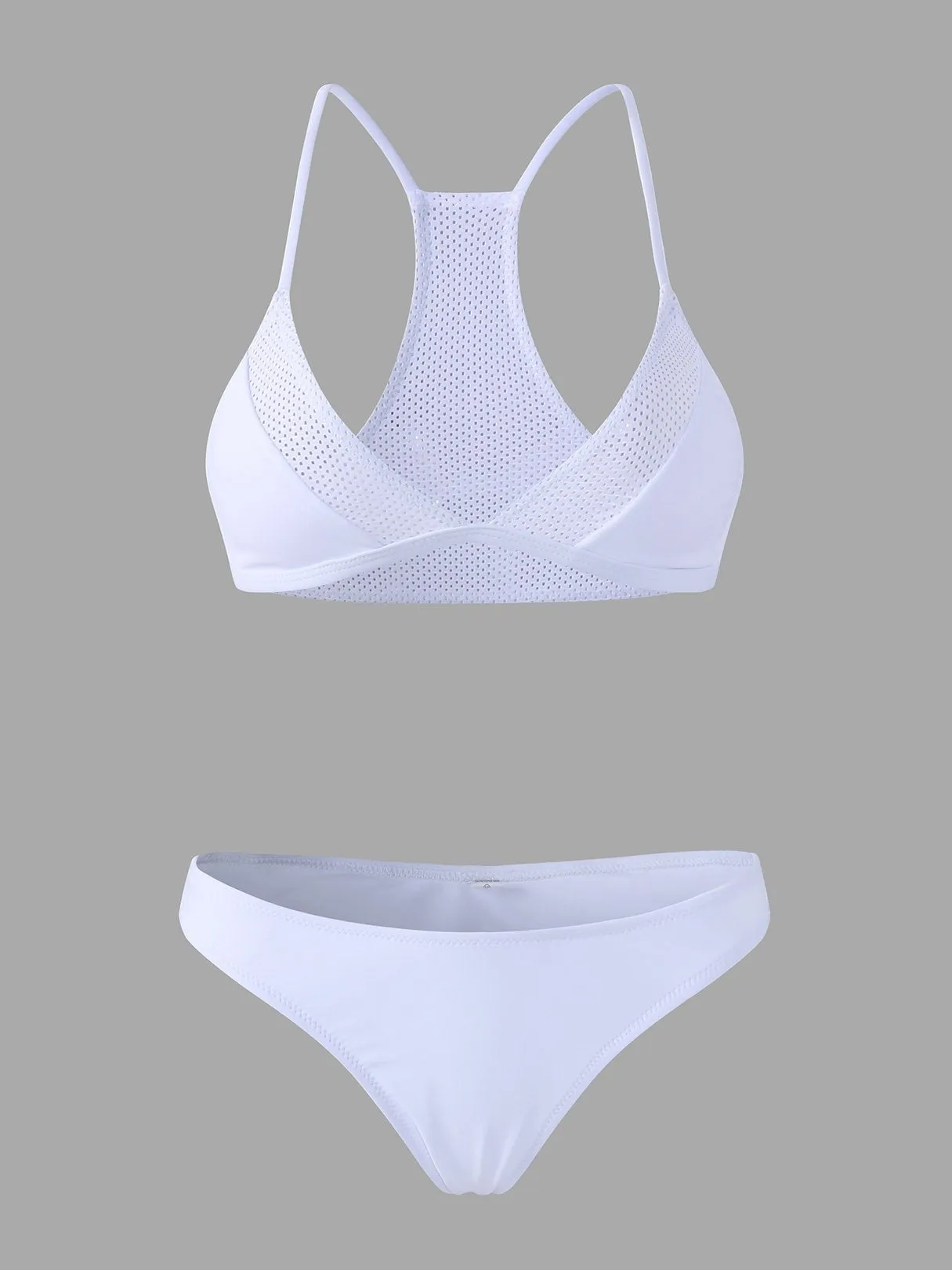 Wholesale Halter Sleeveless Plain Fishnet Two Piece Bikinis