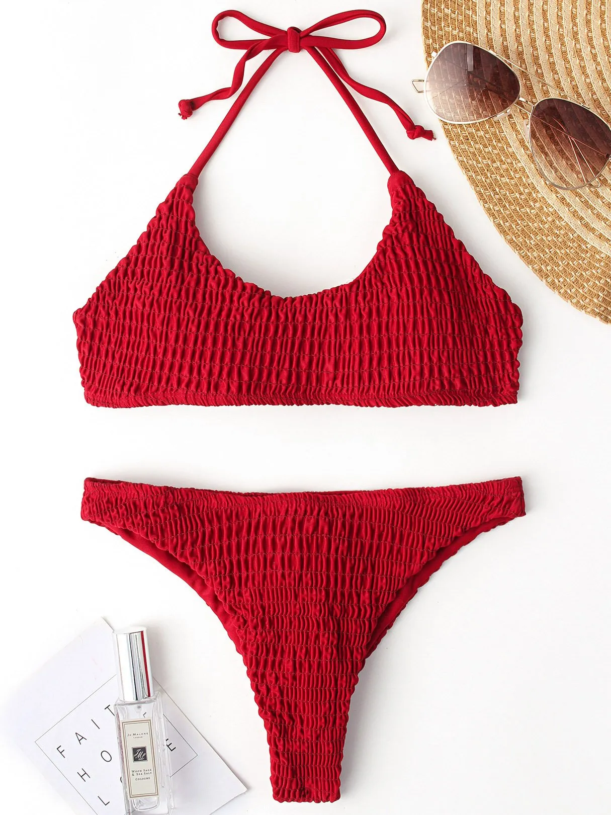 Wholesale Halter Sleeveless Plain Two Piece Bikini