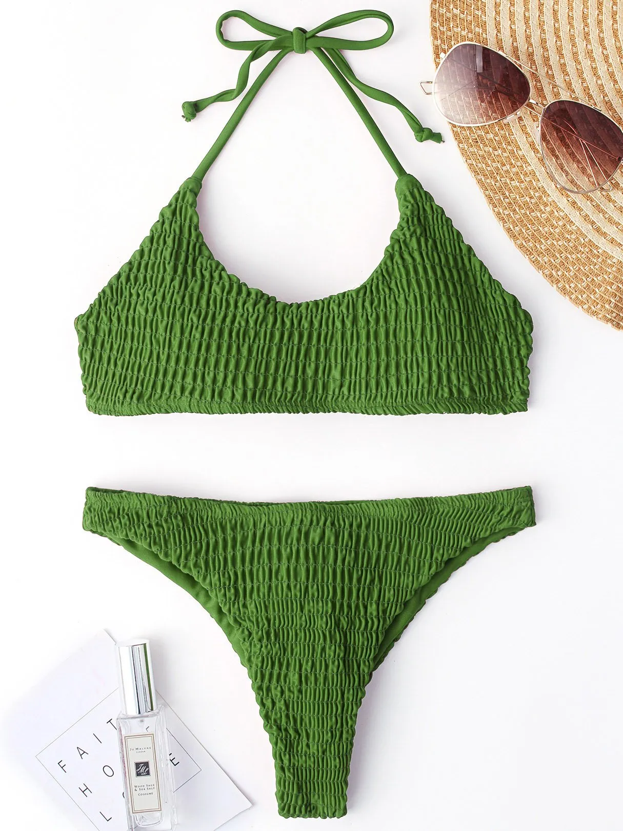 Wholesale Halter Sleeveless Plain Two Piece Bikini