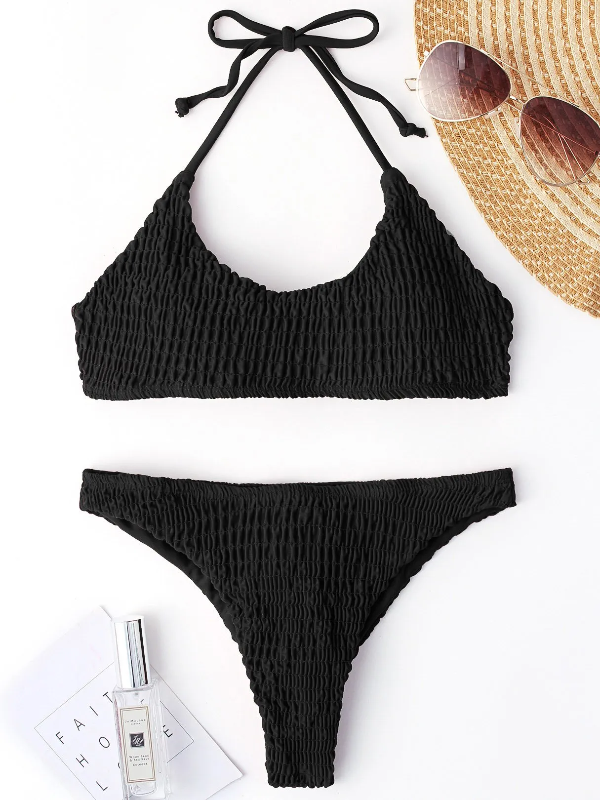 Wholesale Halter Sleeveless Plain Two Piece Bikini