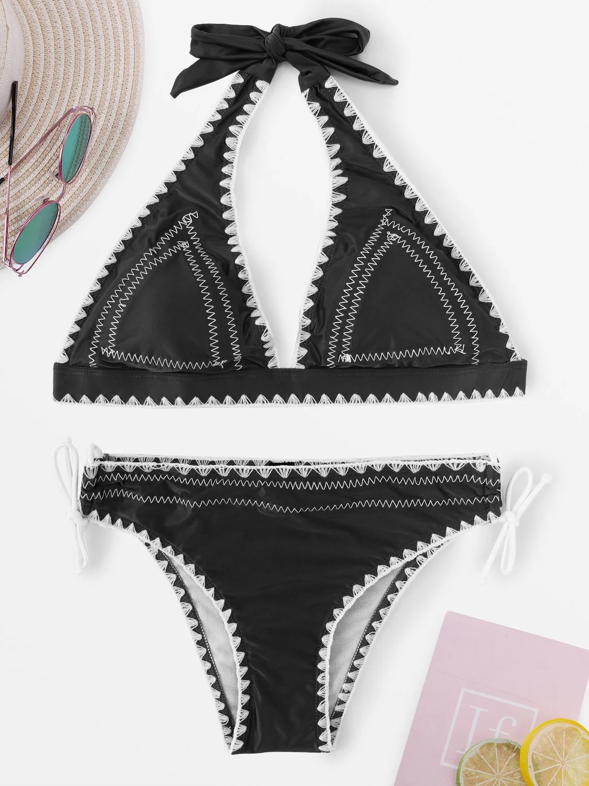 Wholesale Halter Sleeveless Plain Two Piece Bikinis