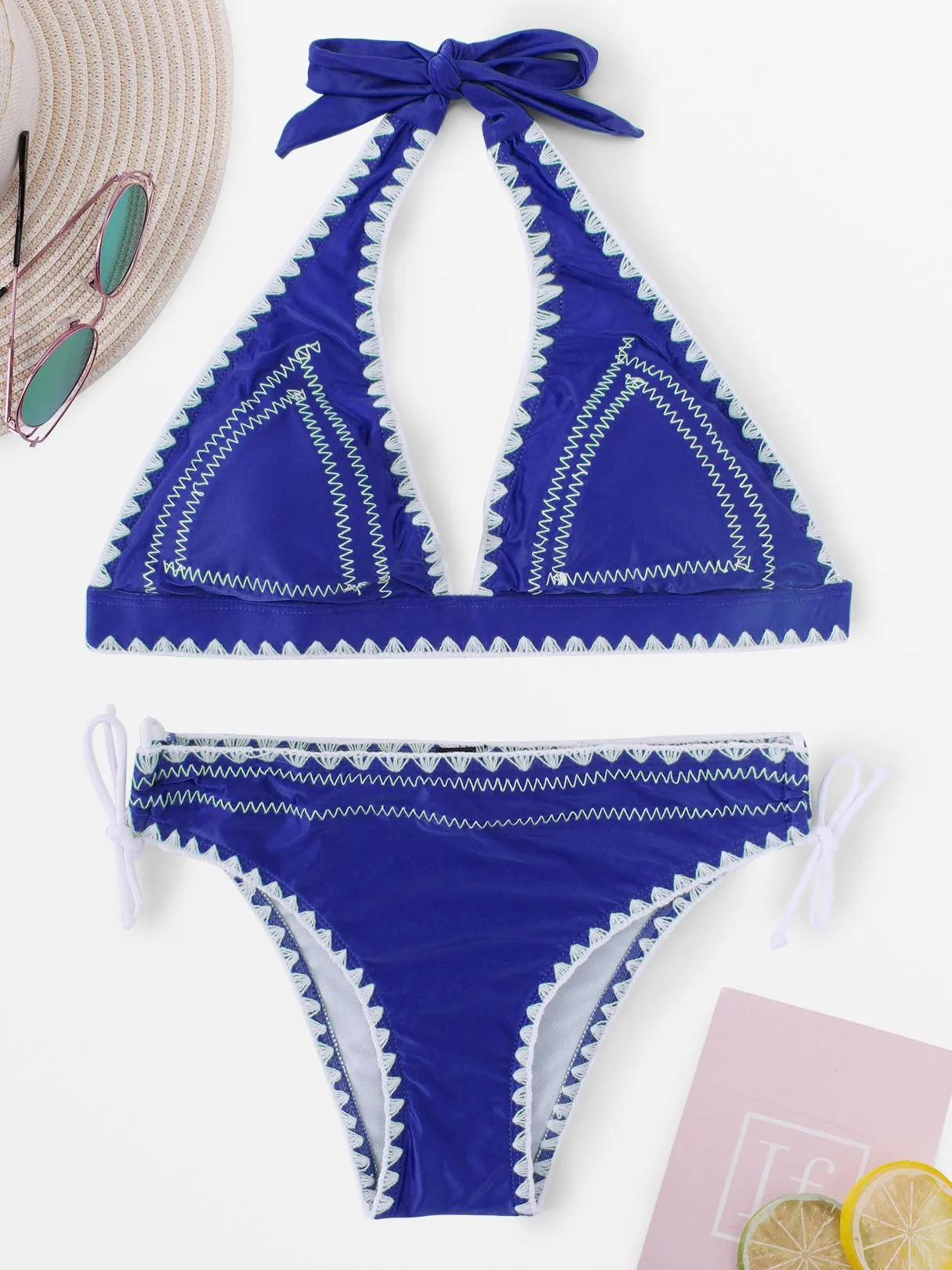 Wholesale Halter Sleeveless Plain Two Piece Bikinis