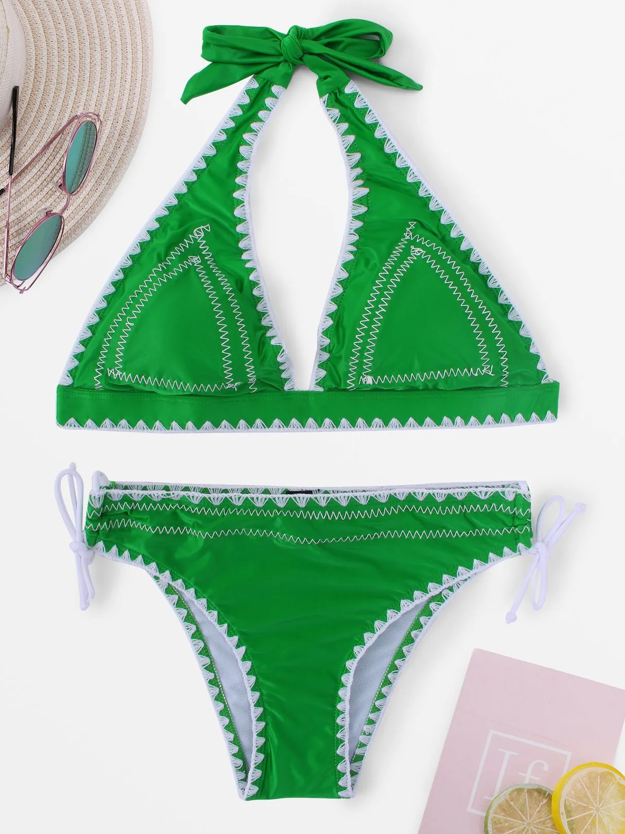 Wholesale Halter Sleeveless Plain Two Piece Bikinis