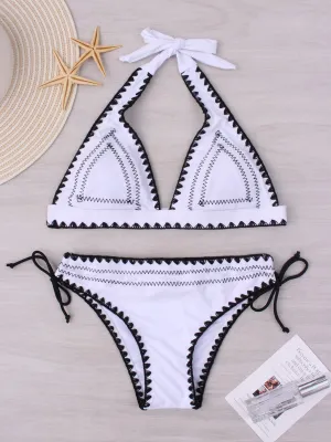 Wholesale Halter Sleeveless Plain Two Piece Bikinis