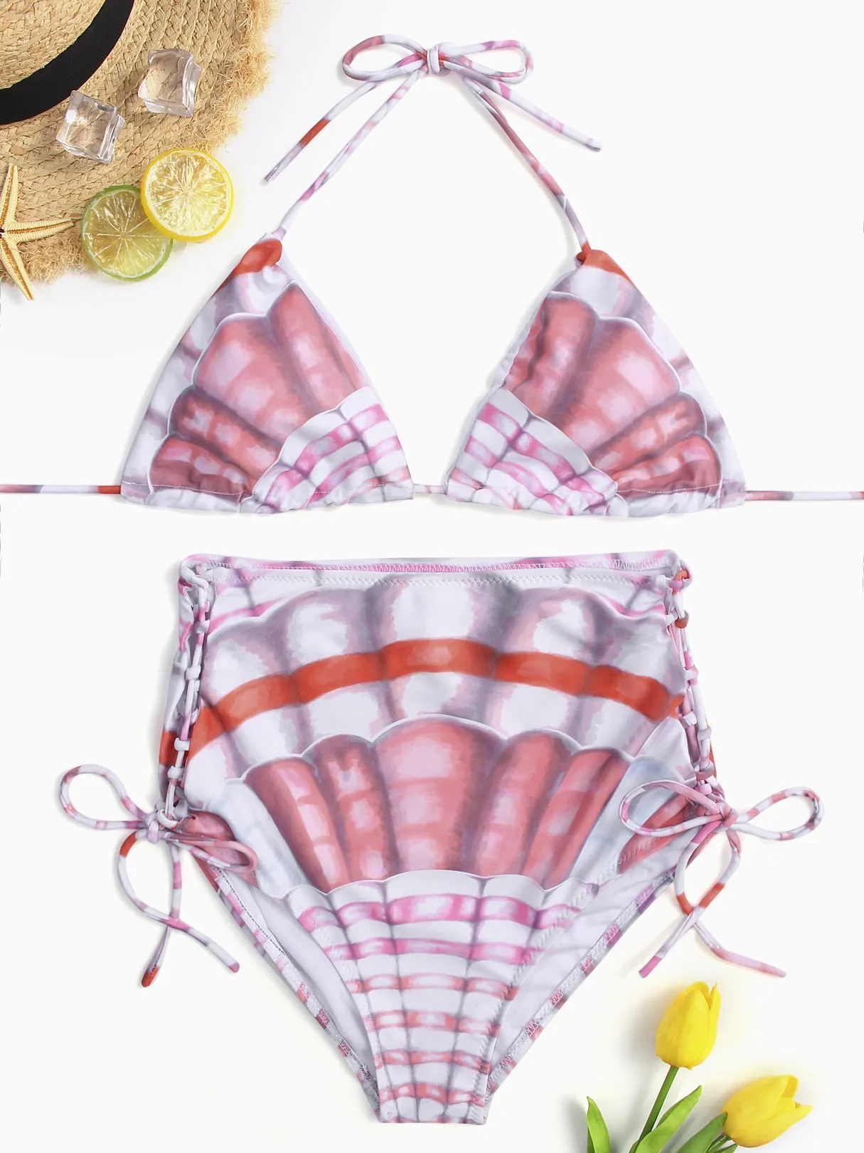 Wholesale Halter Sleeveless Printed Tie-Up Two Piece Bikinis
