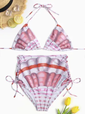 Wholesale Halter Sleeveless Printed Tie-Up Two Piece Bikinis