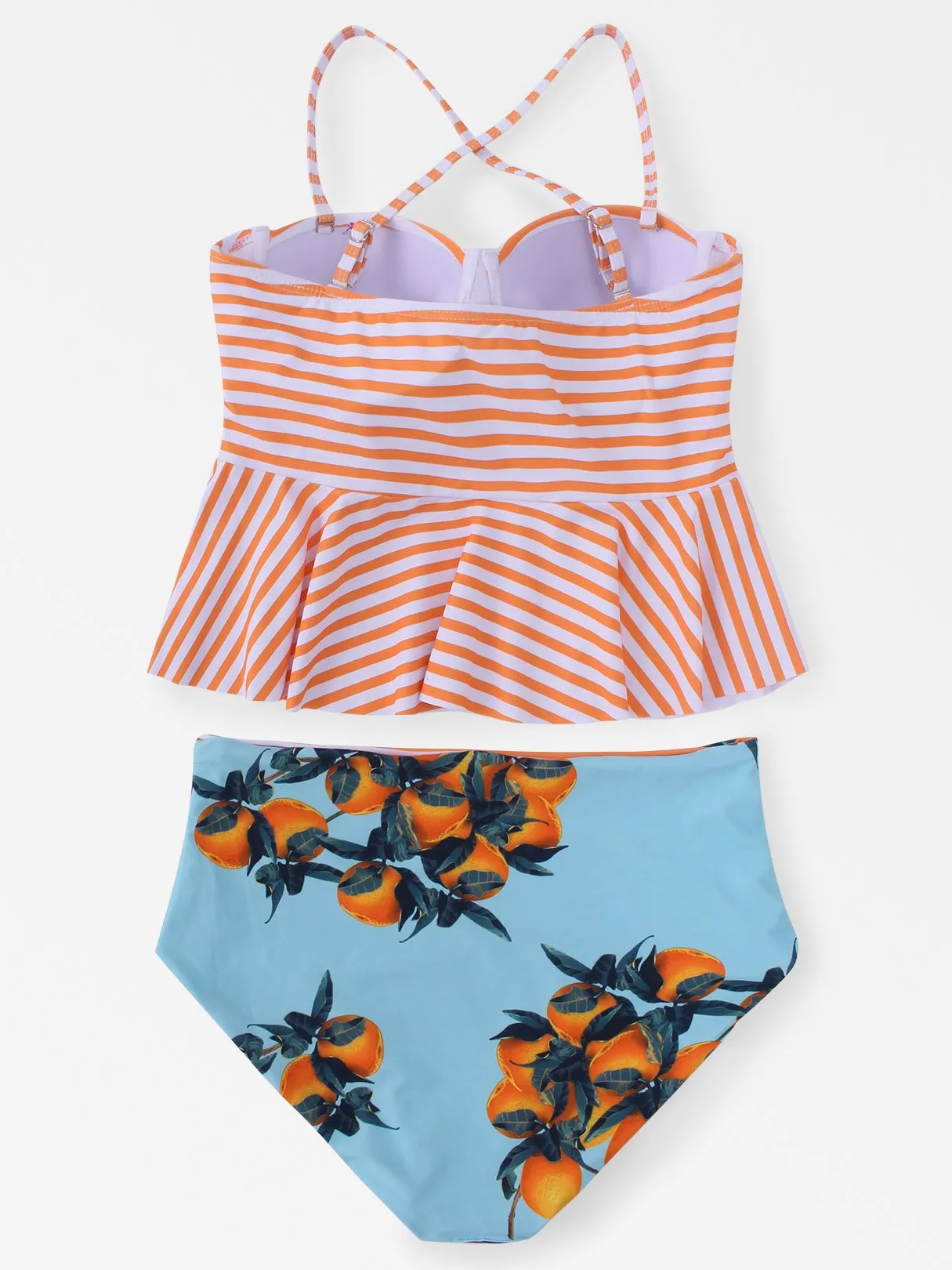 Wholesale Halter Stripe Floral Print Sleeveless 2 Piece Bikini
