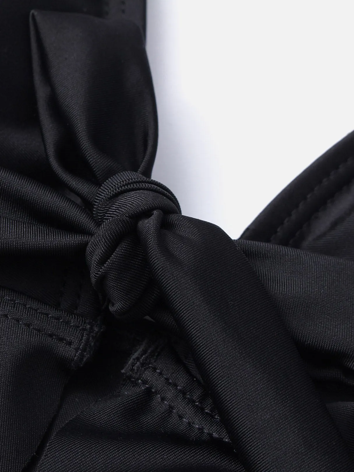 Wholesale Halter V-Neck Embroidered Lace-Up Wireless Sleeveless Black Bikinis