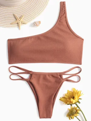 Wholesale Khaki One Shoulder Sleeveless Two Piece Bikini