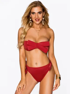 Wholesale Off The Shoulder Sleeveless Bowknot Tie-Up Bodycon 2 Piece Bikinis