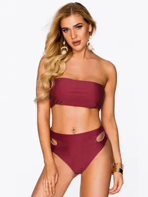 Wholesale Off The Shoulder Sleeveless Cut Out Bodycon High Waist 2 Piece Bikinis