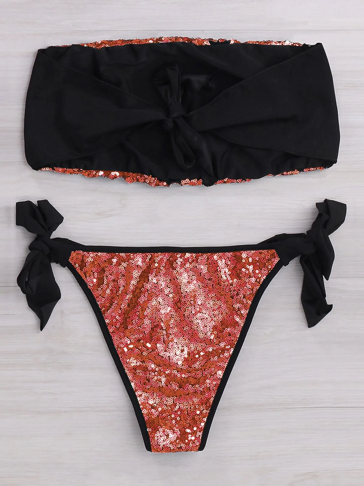 Wholesale Off The Shoulder Sleeveless Sequins Embellished Bikinis