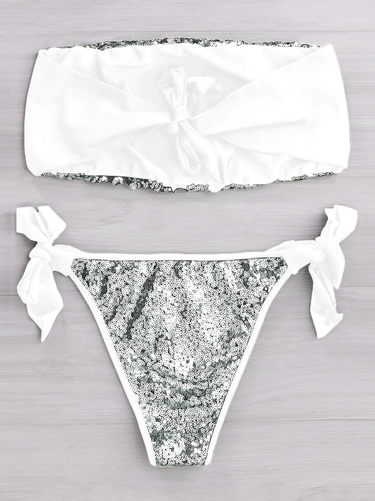 Wholesale Off The Shoulder Sleeveless Sequins Embellished Bikinis