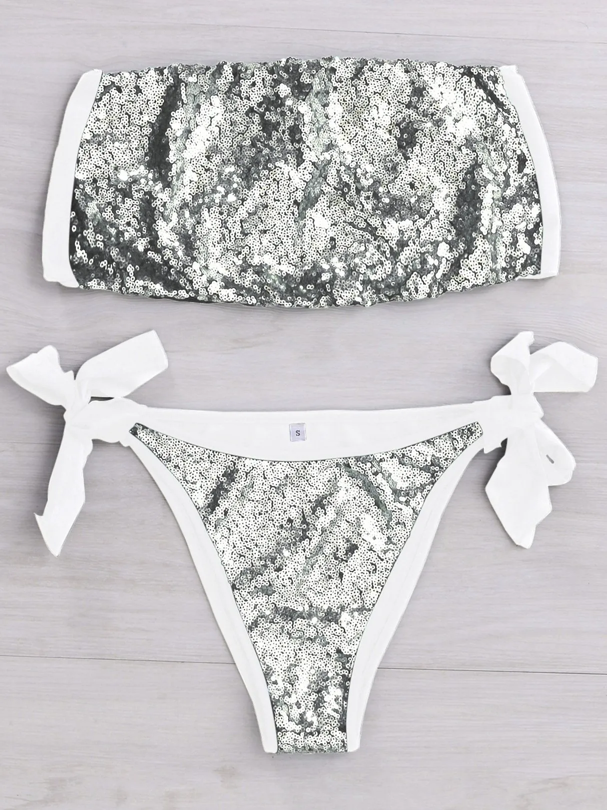 Wholesale Off The Shoulder Sleeveless Sequins Embellished Bikinis