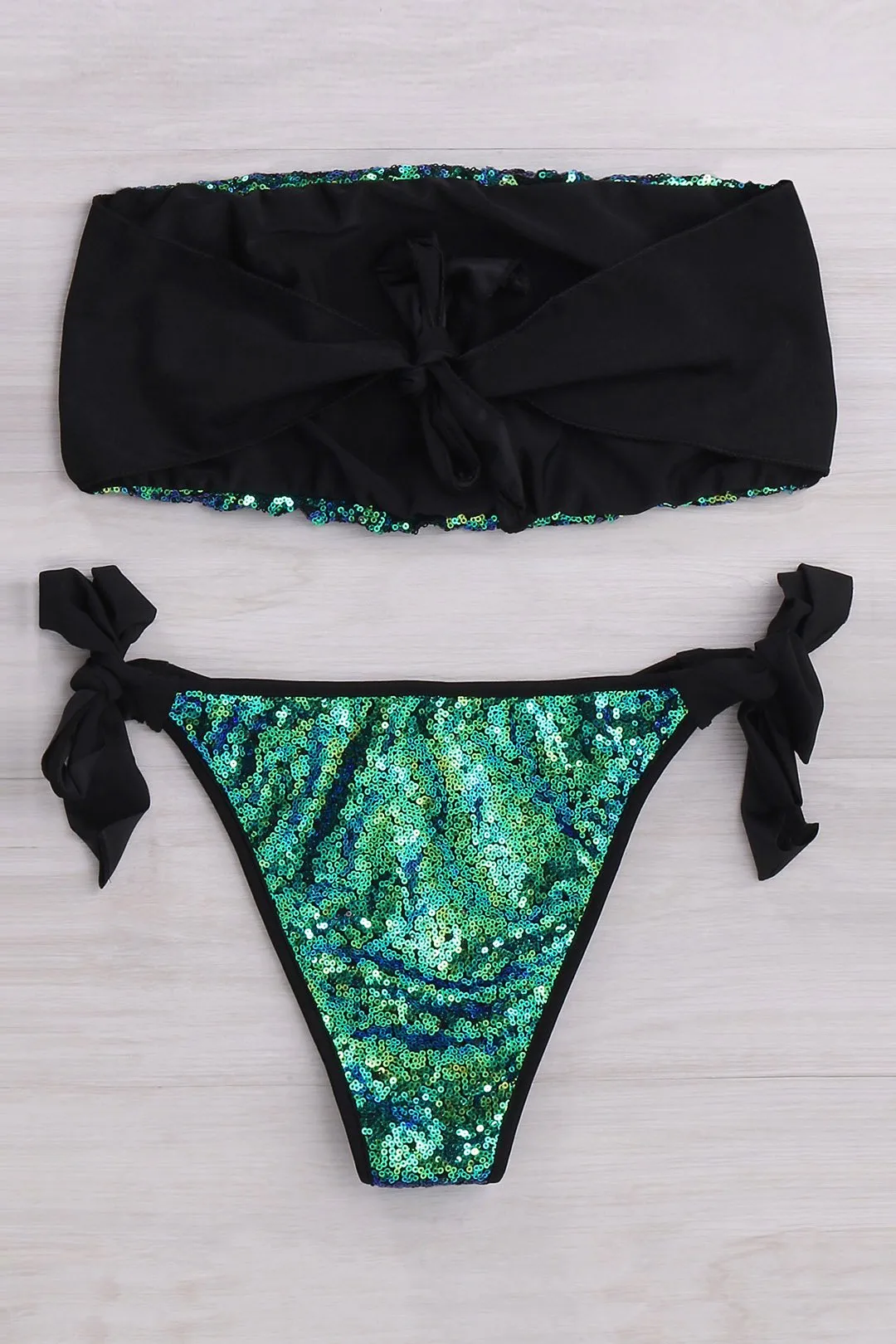 Wholesale Off The Shoulder Sleeveless Sequins Embellished Bikinis