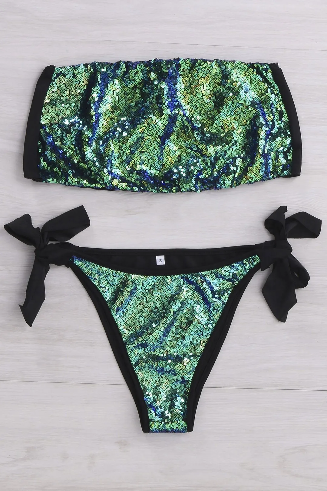 Wholesale Off The Shoulder Sleeveless Sequins Embellished Bikinis