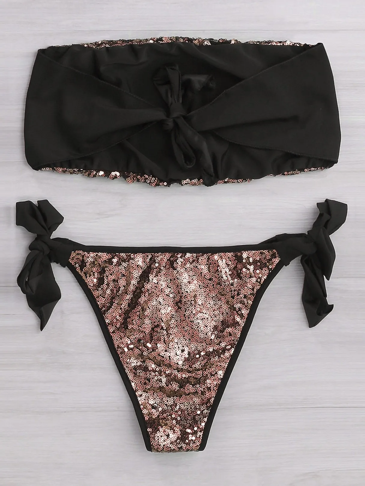 Wholesale Off The Shoulder Sleeveless Sequins Embellished Bikinis