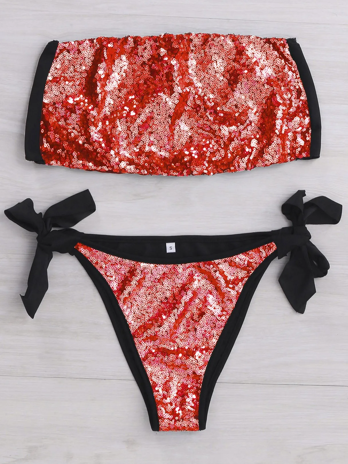 Wholesale Off The Shoulder Sleeveless Sequins Embellished Bikinis