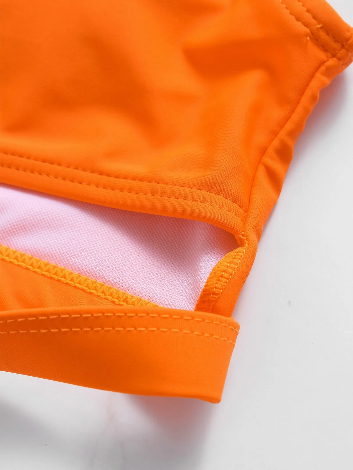 Wholesale Orange Scoop Neck Plain High Waist 2 Piece Bikinis
