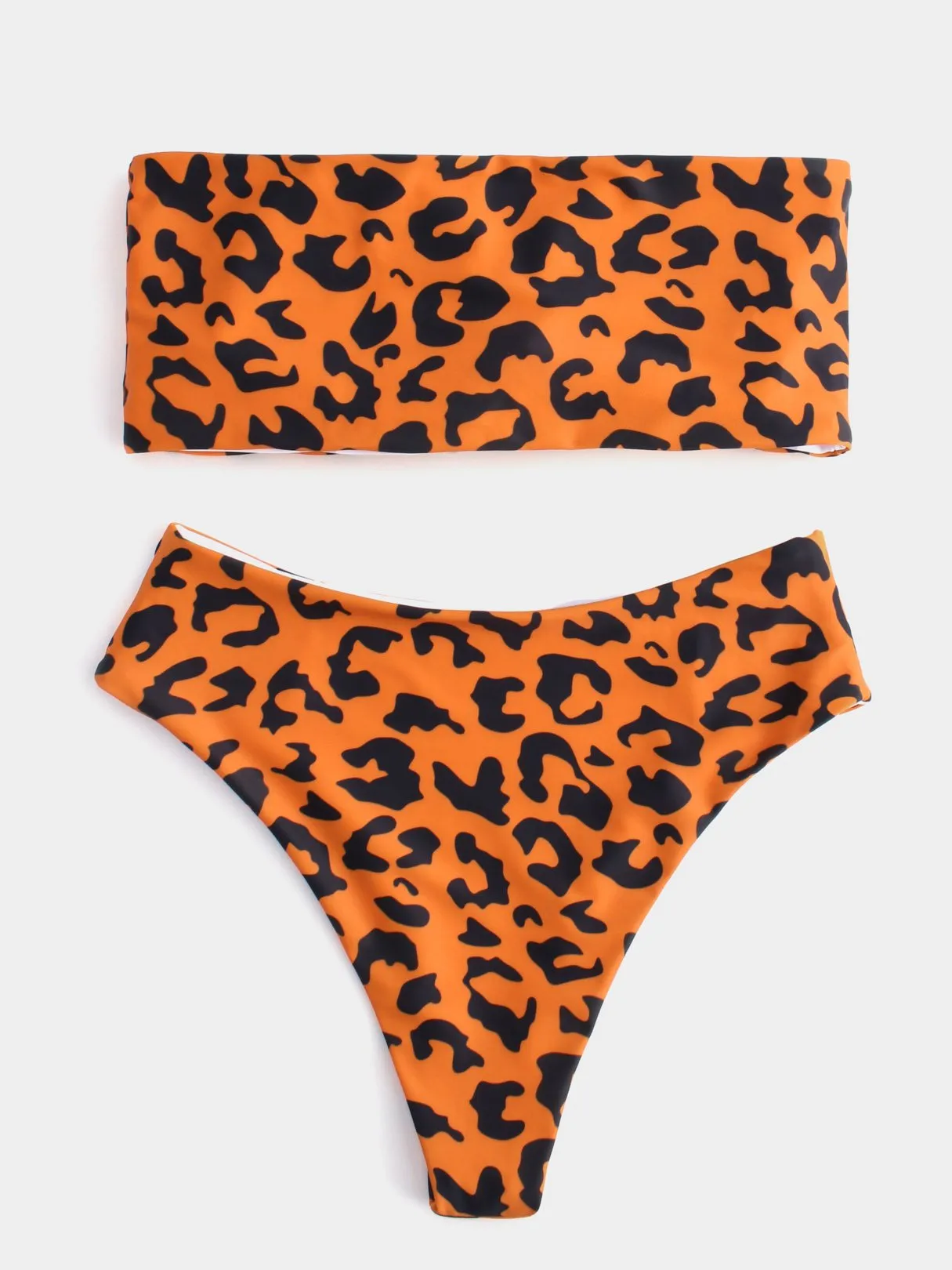 Wholesale Orange Strapless Sleeveless Leopard High-Waisted Bikinis