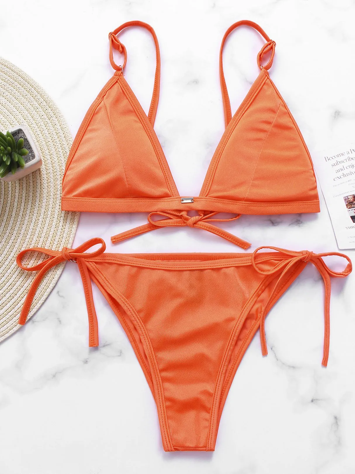 Wholesale Orange V-Neck Sleeveless Lace-Up Bikinis