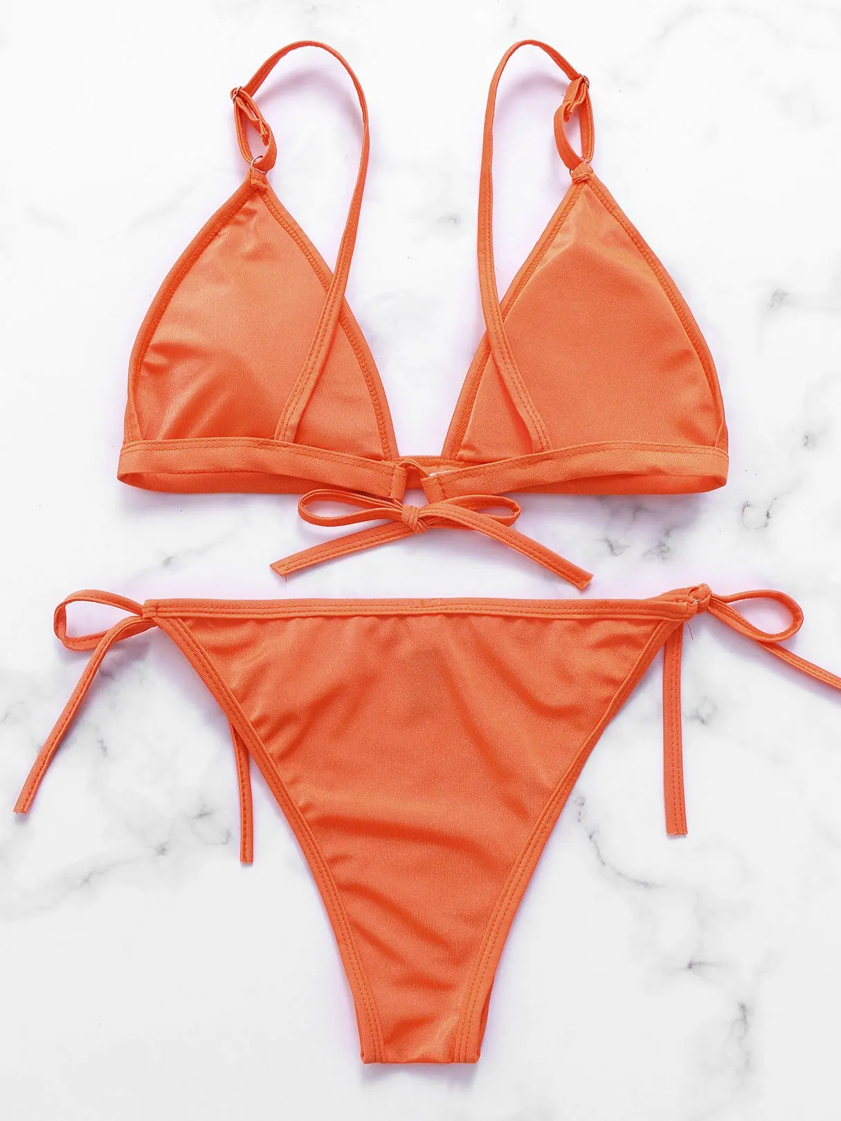 Wholesale Orange V-Neck Sleeveless Lace-Up Bikinis